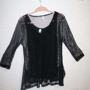 Mesh long-sleeve swing top with attached cami